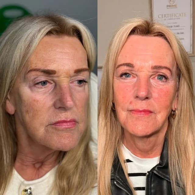 Facial harmonisation before and after — improved balance across the face